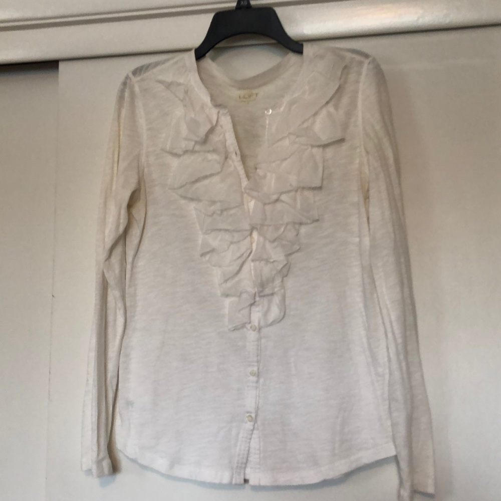 White long sleeve 100% cotton blouse with ruffles